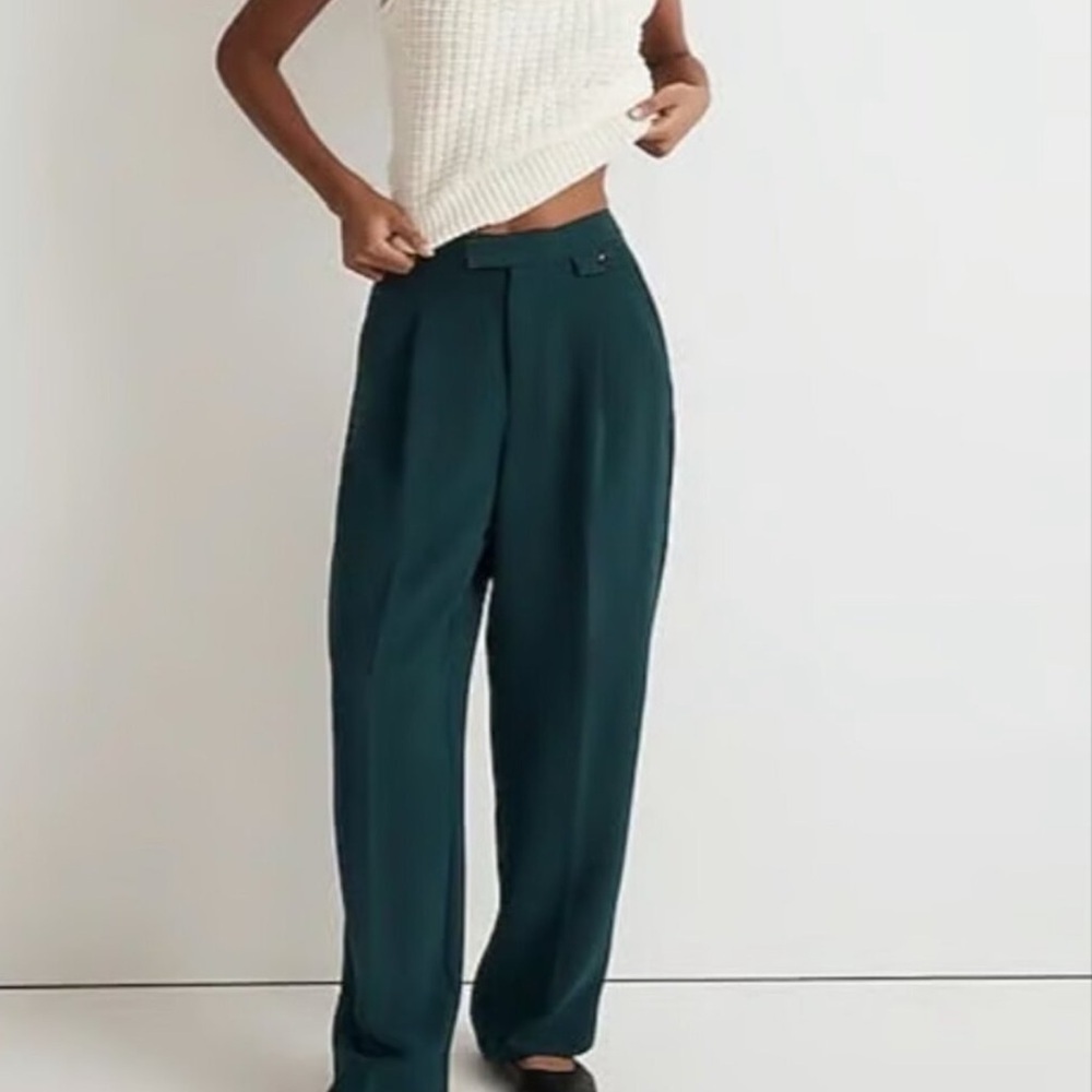 MADEWELL HIGH RISE ROSEDALE STRAIGHT TROUSER PANTS IN CREPE SPRUCE GREEN